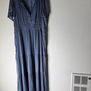 Anthropologie Somerset Blue Tiered Silky Maxi Dress Size XL Elegant
